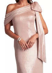 Tadashi Metallic Draped Bow Gown