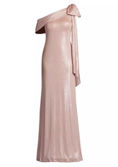 Tadashi Metallic Draped Bow Gown