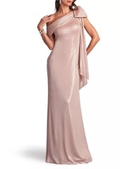 Tadashi Metallic Draped Bow Gown