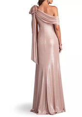 Tadashi Metallic Draped Bow Gown