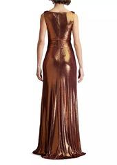 Tadashi Metallic Jersey Draped Gown