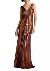 Tadashi Metallic Jersey Draped Gown