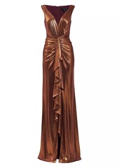 Tadashi Metallic Jersey Draped Gown