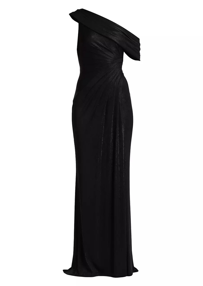 Tadashi Metallic Jersey Off-the-Shoulder Column Gown