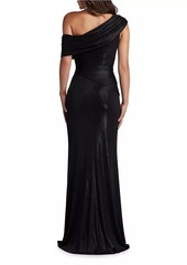 Tadashi Metallic Jersey Off-the-Shoulder Column Gown