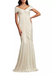 Tadashi Metallic Lace Shirred Gown