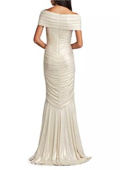 Tadashi Metallic Lace Shirred Gown