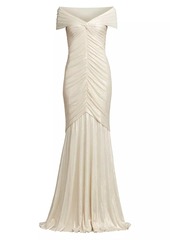 Tadashi Metallic Lace Shirred Gown