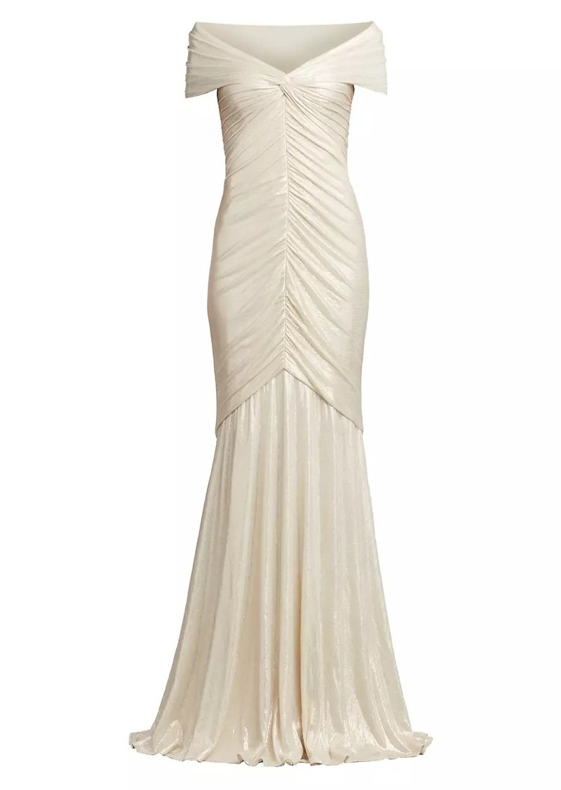 Tadashi Metallic Lace Shirred Gown