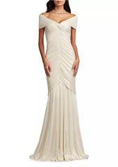 Tadashi Metallic Lace Shirred Gown