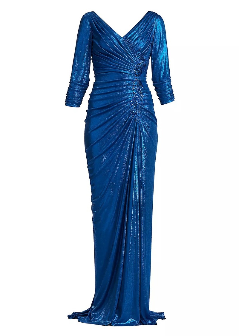 Tadashi Metallic Pleated Jersey Gown