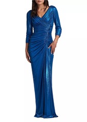 Tadashi Metallic Pleated Jersey Gown