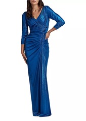 Tadashi Metallic Pleated Jersey Gown