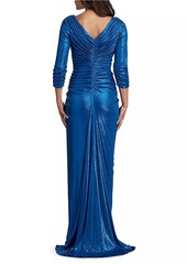 Tadashi Metallic Pleated Jersey Gown