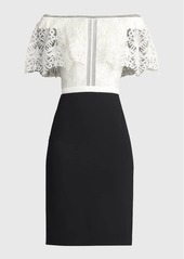 Tadashi Off-Shoulder Corded Lace & Crepe Midi Dress