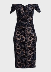 Tadashi Off-Shoulder Sequin Velvet Lace Midi Dress