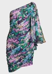 Tadashi One-Shoulder Cape-Sleeve Pleated Chiffon Dress