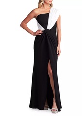 Tadashi One-Shoulder Crepe Gown