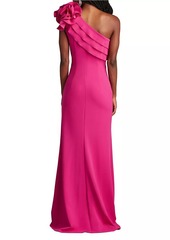 Tadashi One-Shoulder Flower Detail Crepe Gown