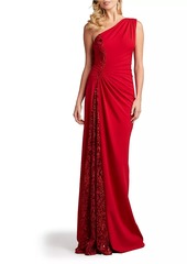 Tadashi One-Shoulder Lace-Insert Gown