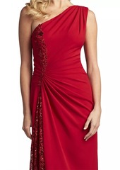 Tadashi One-Shoulder Lace-Insert Gown