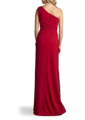 Tadashi One-Shoulder Lace-Insert Gown