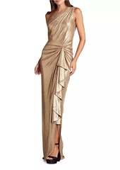 Tadashi One-Shoulder Metallic Jersey Gown