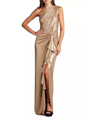 Tadashi One-Shoulder Metallic Jersey Gown