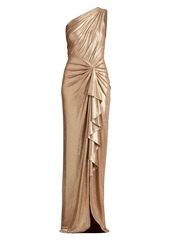 Tadashi One-Shoulder Metallic Jersey Gown