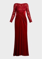 Tadashi Pleated Sequin Lace & Velvet Gown