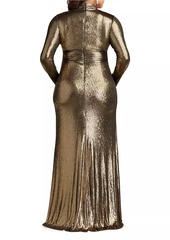 Tadashi Plus Metallic Jersey V-Neck Gown