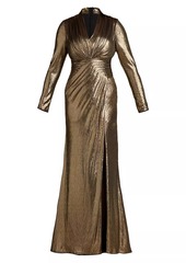 Tadashi Plus Metallic Jersey V-Neck Gown