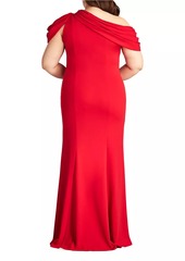 Tadashi Plus One-Shoulder Crepe Gown