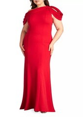 Tadashi Plus One-Shoulder Crepe Gown