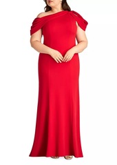 Tadashi Plus One-Shoulder Crepe Gown