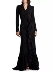 Tadashi Ruffle-Trimmed Crepe Gown