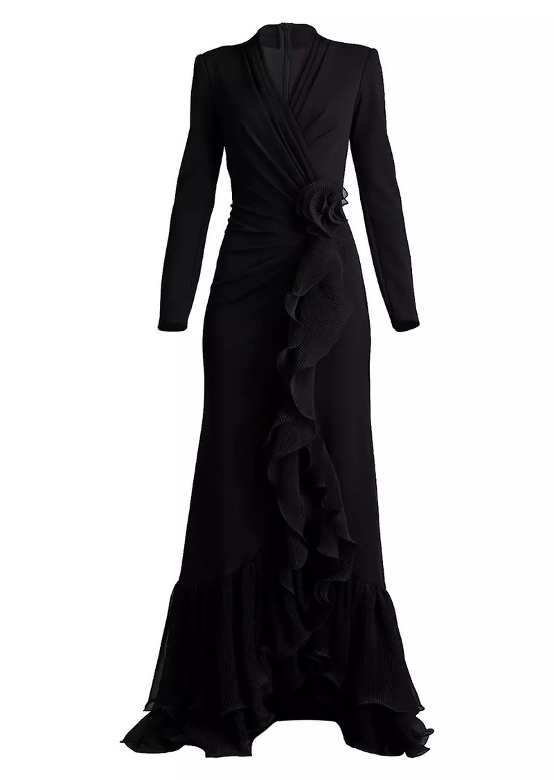 Tadashi Ruffle-Trimmed Crepe Gown