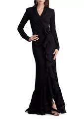 Tadashi Ruffle-Trimmed Crepe Gown