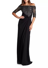 Tadashi Sequined Off-The-Shoulder Gown