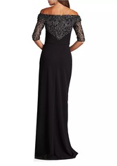 Tadashi Sequined Off-The-Shoulder Gown