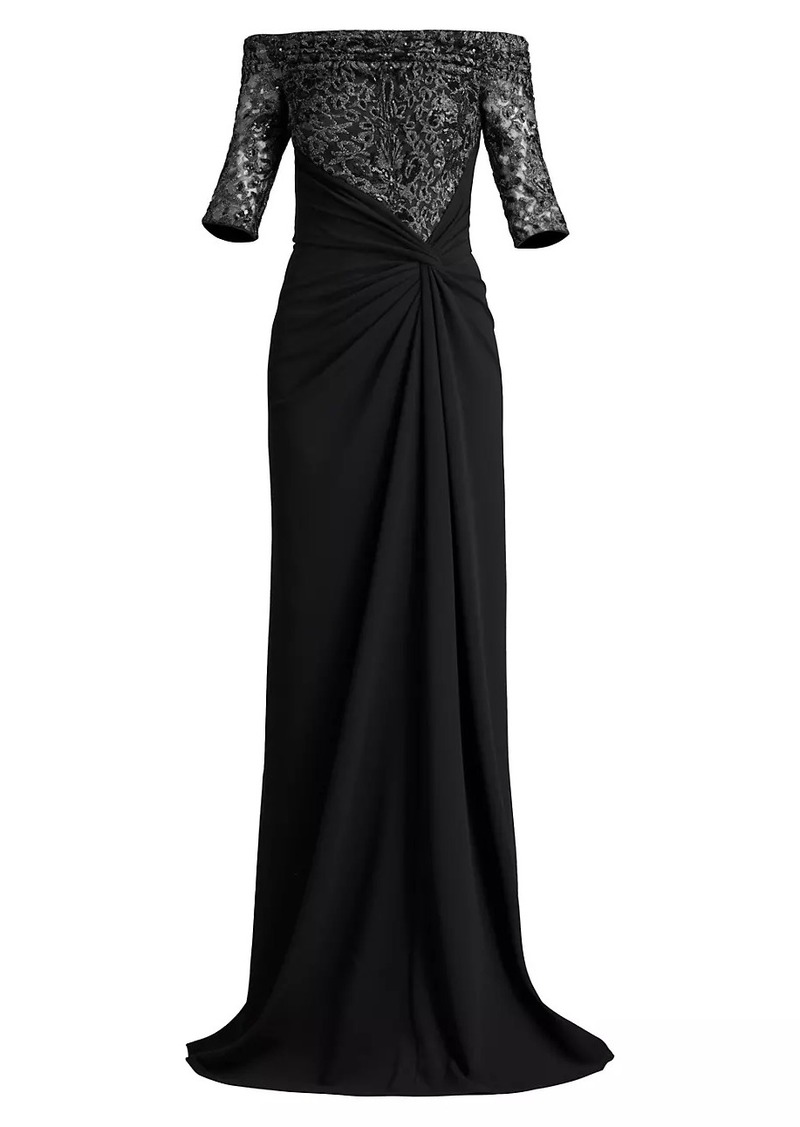 Tadashi Sequined Off-The-Shoulder Gown