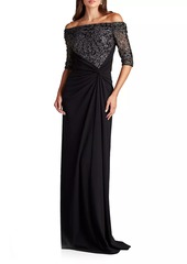 Tadashi Sequined Off-The-Shoulder Gown