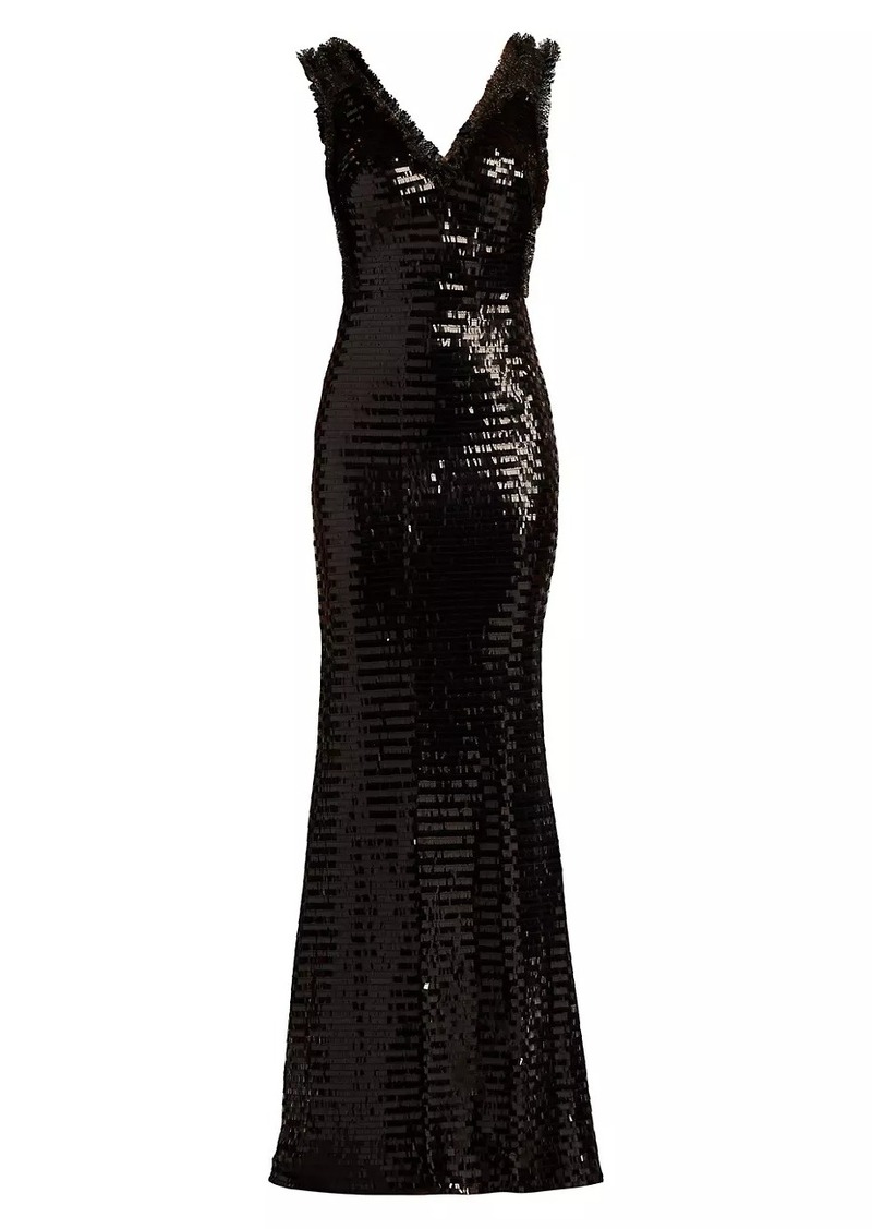 Tadashi Sequined Ruffle-Trim Gown