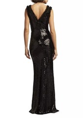 Tadashi Sequined Ruffle-Trim Gown