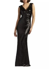 Tadashi Sequined Ruffle-Trim Gown