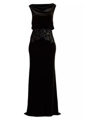 Tadashi Sequined Velvet Blouson Gown