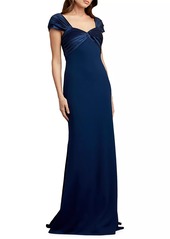 Tadashi Short-Sleeve Crepe Gown