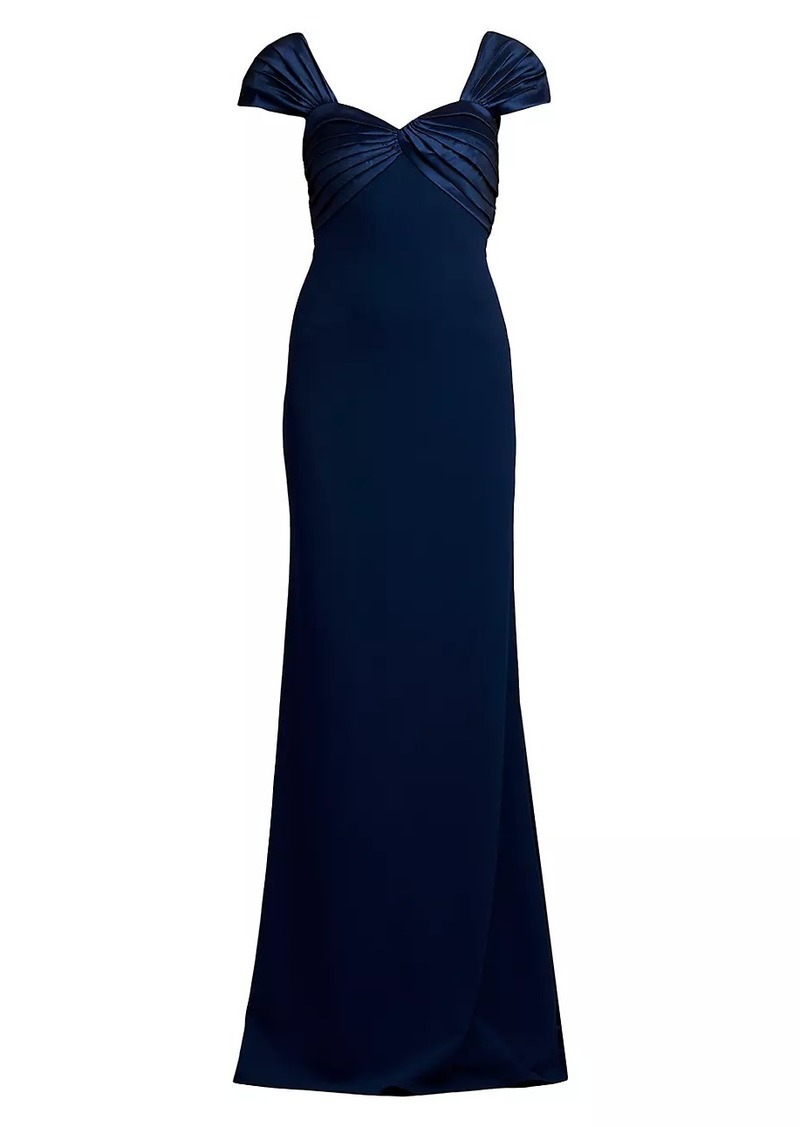 Tadashi Short-Sleeve Crepe Gown