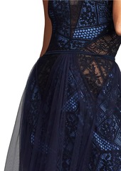 Tadashi Sleeveless Lace Tulle Gown