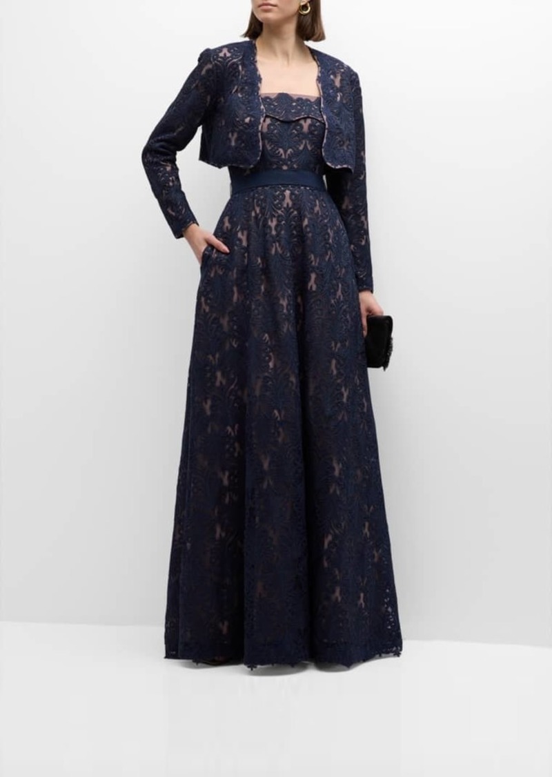 Tadashi Strapless Corded Lace Gown and Jacket Set